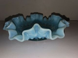 Vintage Fenton Blue Opalescent Hobnail Ruffled 5 1/2  Bowl