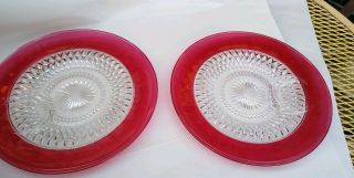 2 Kings Crown Ruby Band Indiana Glass Diamond Point Snack Plate 10.  5 "