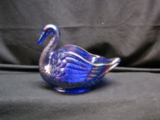 Vintage Blue Carnival Glass Swan Candy Dish By Imperial Glass Company