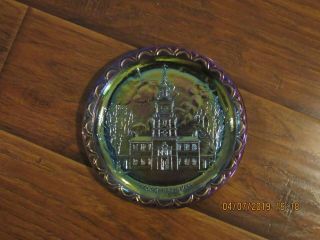 Vintage Blue Carnival Glass Independence Hall Collectors Plate