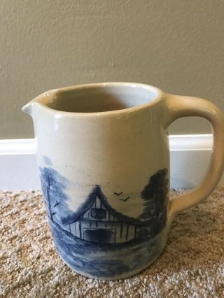 Vintage Paul Storie Marshall Tx Pottery Blue Barn,  6 " Pitcher,  Signed & Dated