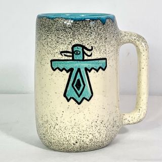 Vintage Loma Of Arizona Pottery Turquoise Thunderbird Tall Coffee Mug