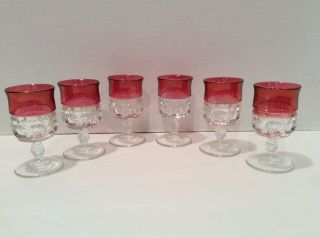 Vintage - Indiana Kings Crown Thumbprint Ruby Red Cordial/shot Glasses - Set Of 6