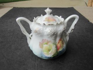 Ornate Old Rs Prussia 2 Handled Sugar Bowl With Lid Set