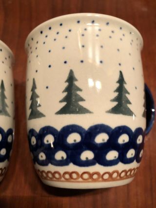 Two Boleslawiec Vintage Christmas/pine Tree Mugs Hand Made Polish Pottery