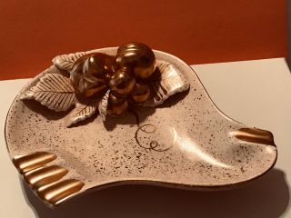 Vintage Vee Jackson Ceramic Ashtray With Gold Fruit/ Speckles Signed