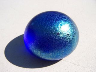 Blue 6cm Iridescent Heron Art Glass Pebble Paperweight In Vgc
