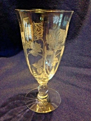 Heisey Rose Crystal Stem Iced Tea Goblet,  Etched Elegant Glass 6 3/4 " 12 Ounces