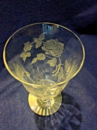 Heisey Rose crystal stem iced tea goblet,  etched elegant glass 6 3/4 