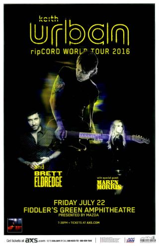 Keith Urban Ripcord Tour 2016 - Fiddlers Green Denver Concert Flyer / Gig Poster