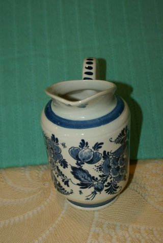 VINTAGE BLAUW Delfts Blue White Handled Small Pitcher Hand painted HOLLAND 6 