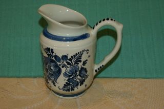 VINTAGE BLAUW Delfts Blue White Handled Small Pitcher Hand painted HOLLAND 6 