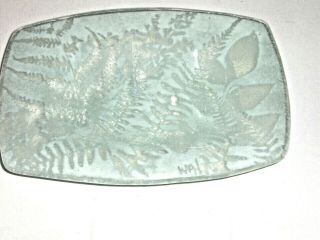 Walter Mid Century Pale Green Clear Fused Studio Art Glass Fern Soap Dish