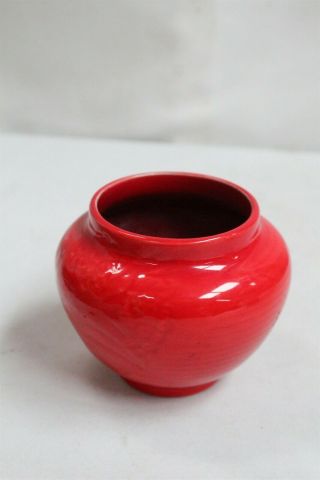 Arts Crafts Gladding McBean Red Flambe Flowers Ringed Art Pottery Jar Vase 2