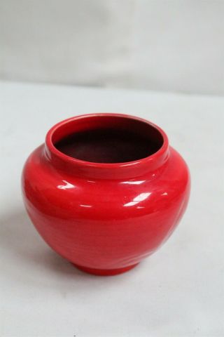 Arts Crafts Gladding McBean Red Flambe Flowers Ringed Art Pottery Jar Vase 3
