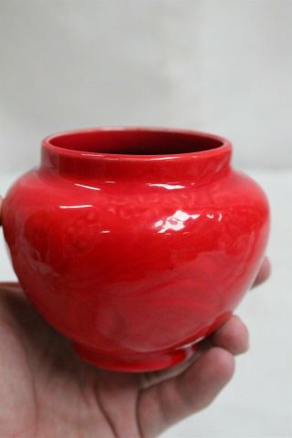 Arts Crafts Gladding McBean Red Flambe Flowers Ringed Art Pottery Jar Vase 5