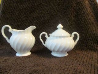 Johnson Brother Made In England Regency Snow White Swirl Sugar Bowl And Creamer