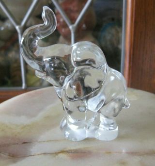 Fenton Art Glass Trunk Up Clear Crystal Elephant Figurine 2 " By 4 "