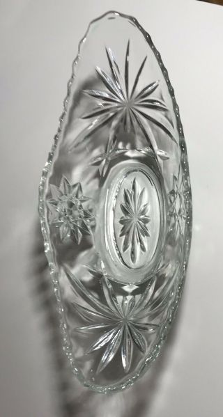 Cut Glass Relish Candy Banana Split Boat Dish Clear With Starburst Vintage