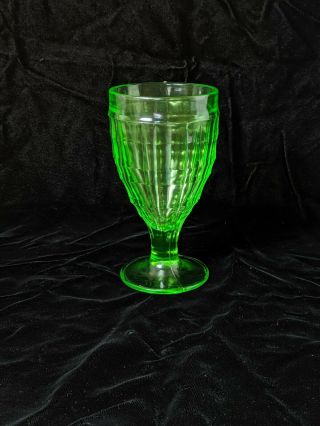 Vintage Depression Uranium Glass Block Optic Footed Green Goblet Hazel Atlas Co