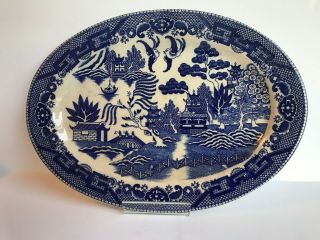 Vtg 12 1/2 " X 9 " Vintage Blue Willow Oval Serving Platter - Japan