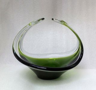 Murano Venetian Green Clear Art Glass Bowl Basket Vase
