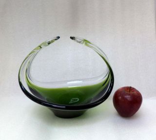 MURANO VENETIAN GREEN CLEAR ART GLASS BOWL BASKET VASE 3