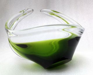 MURANO VENETIAN GREEN CLEAR ART GLASS BOWL BASKET VASE 4