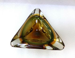 Bohemian Czech Green Amber Skrdlovice Art Glass Bowl Vase