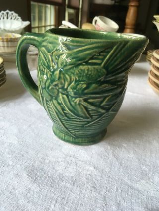 Vintage 1930s Mccoy Pottery Bird And Berries 5” Pitcher Green