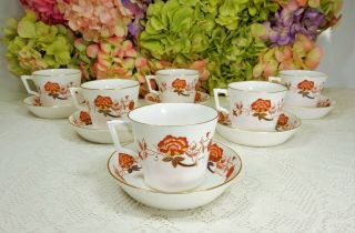 6 Royal Crown Derby English Porcelain Cups & Saucers Bali Gold