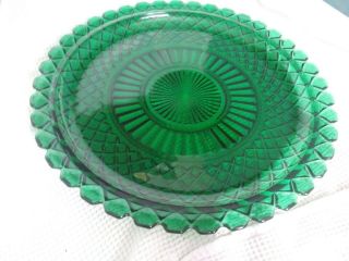 Vintage Large Green Glass Serving Platter Tray 14in