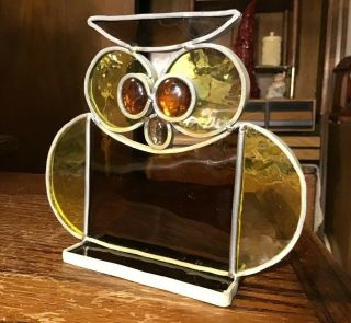 Vintage Stained Glass Owl Leaded Standing For Windowsill Hand Crafted 1970s