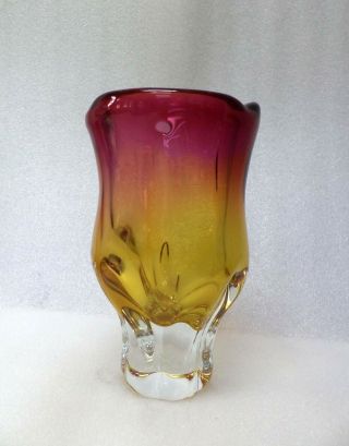 Bohemian Czech Pink And Amber Art Glass Vase