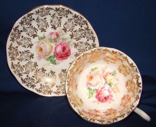 Royal Albert Cup & Saucer Pink & White Roses On White W/ Gold