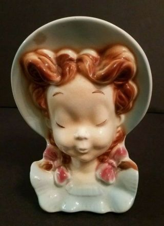 Vintage Royal Copley Pocket Wall Planter Woman With Hat Head Bust Ceramic 7 "
