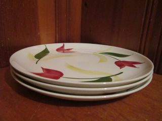 3 Vintage Rio 9 1/2 " Dinner Plates Red Tulips Stetson China Mid Century Pottery