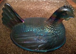 Lid Only Hen On Nest Carnival Glass Blue Vintage Covered Candy Dish Indiana Glas