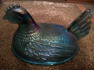 LID ONLY Hen on Nest Carnival Glass Blue Vintage Covered Candy Dish Indiana Glas 3