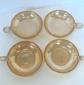 4 Depression Glass Floragold Louisa Jeanette Glass Iridescent Handled Nappy Dish