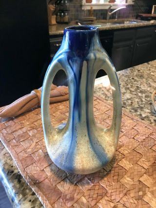 Early 20th Century Thulin Belgium Blue Art Pottery Double Handled Vase