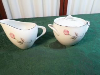 Exquisite Mid - Century Style House Fine China Dawn Rose Creamer & Sugar Bowl