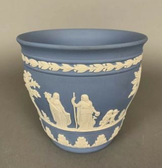 Vintage Wedgwood Blue Jasperware Jardiniere Vase Planter Cache Pot 5 " Sacrifice