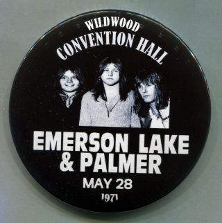 Emerson Lake & Palmer 1971 Wildwood Nj Convention Hall 3 " Pin Back Button