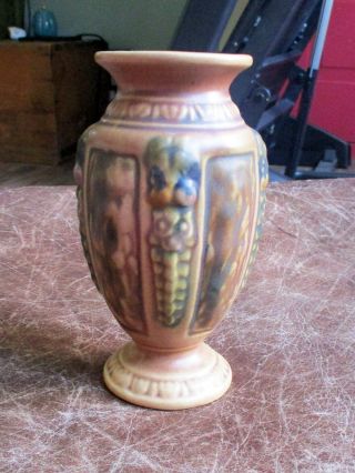 Great Antique Roseville Art Pottery Brown Florentine 6.  25in Vase