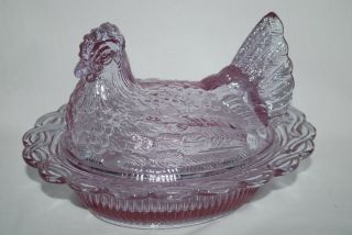Mosser Glass Wisteria Rose Covered Chick Chicken Hen On Nest 6 1/2 " X 4 1/2 "