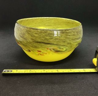 Strathearn (vasart Monart) Art Studio Scottish Glass Bowl Yellow Grey Swirl