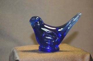 Cobalt Blue Hand Blown Art Glass Bird Figurine