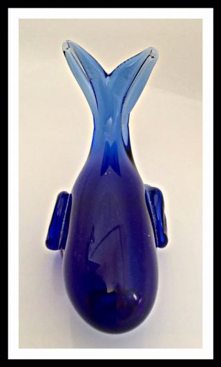 Vintage Murano Art Glass Cobalt Blue Whale Ornament / Paperweight Hand Blown 2