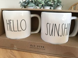 Rae Dunn Magenta Hello Sunshine Ll Farmhouse Coffee Tea Mug - Set Of 2 Mugs